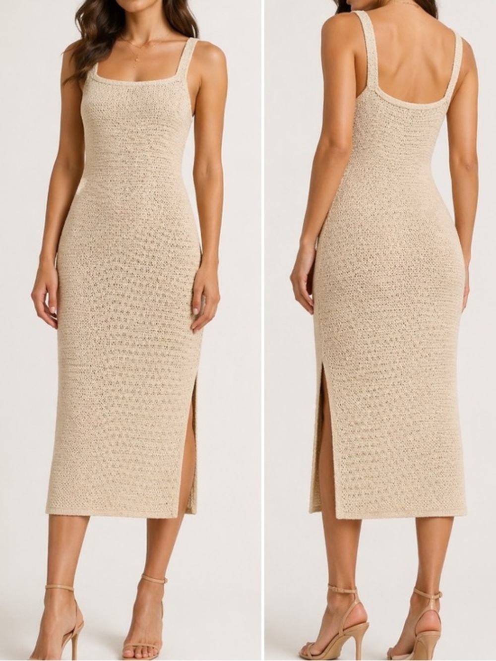 NWT Joie Crochet Knit Midi Dress Beige Gold Open Knit Resort Vacation Dress